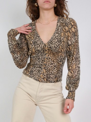 Animal print ruched blouse